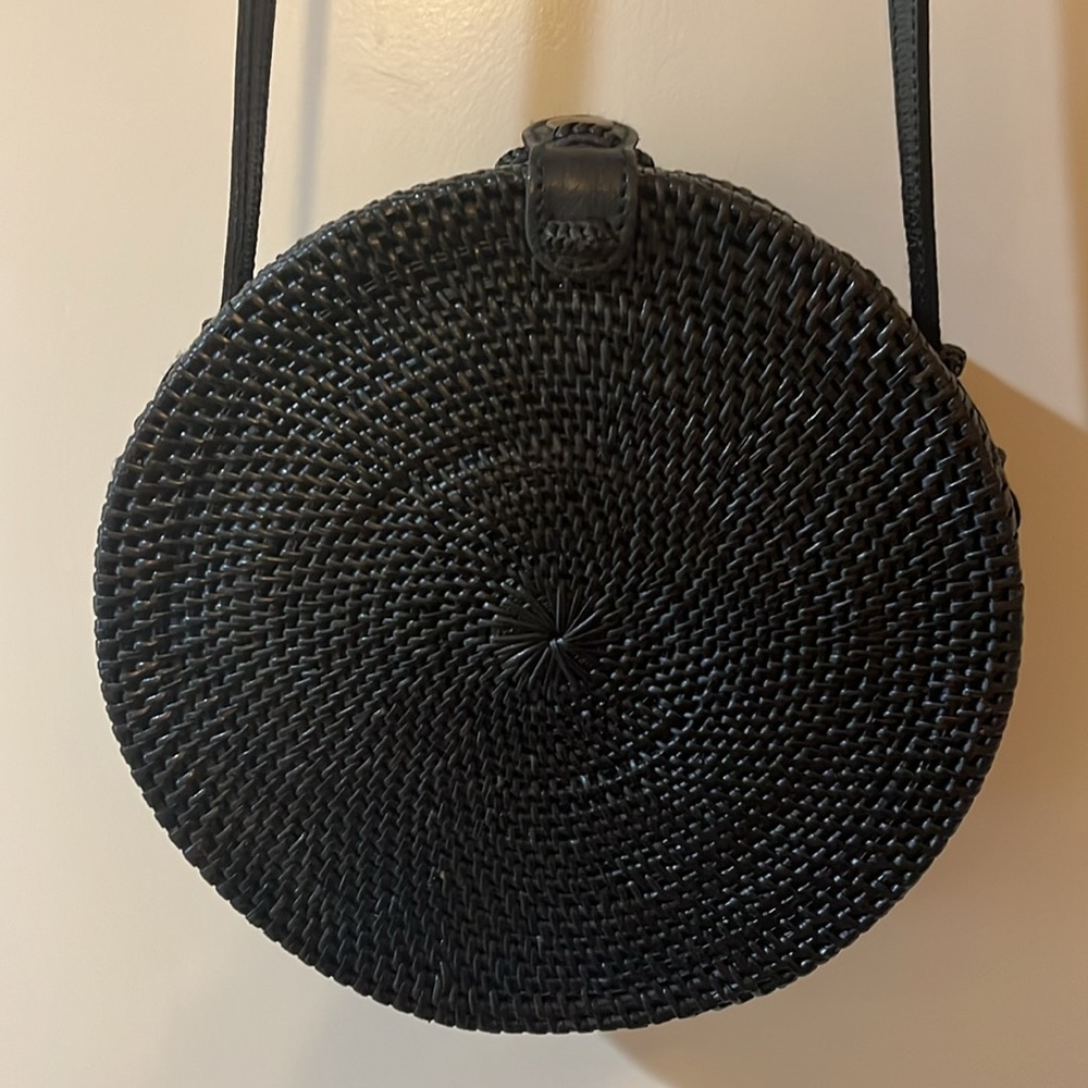 Black Woven Round Crossbody Bag